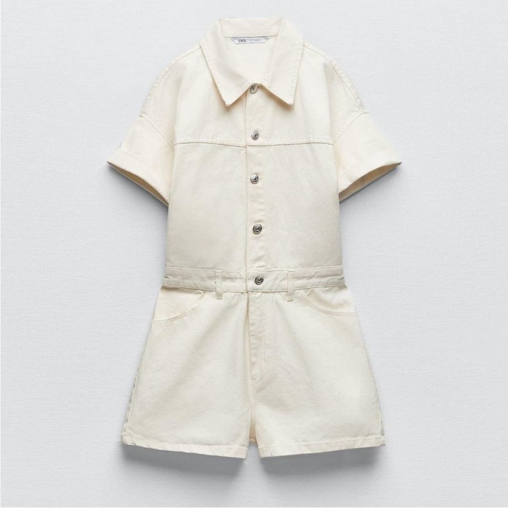 ZARA DENIM TRF SHIMMERY PLAYSUIT Cream size small - Picture 5 of 8